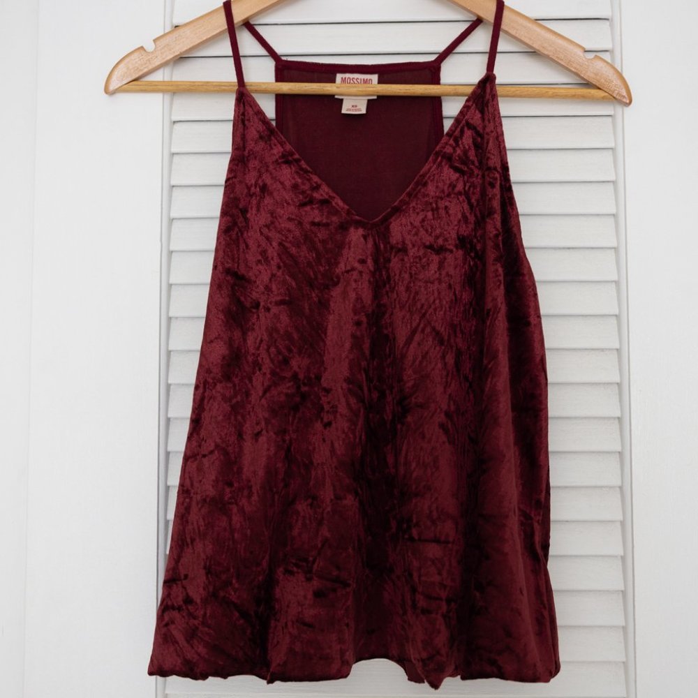 Women's Maroon Crushed Velvet Tank Top XS